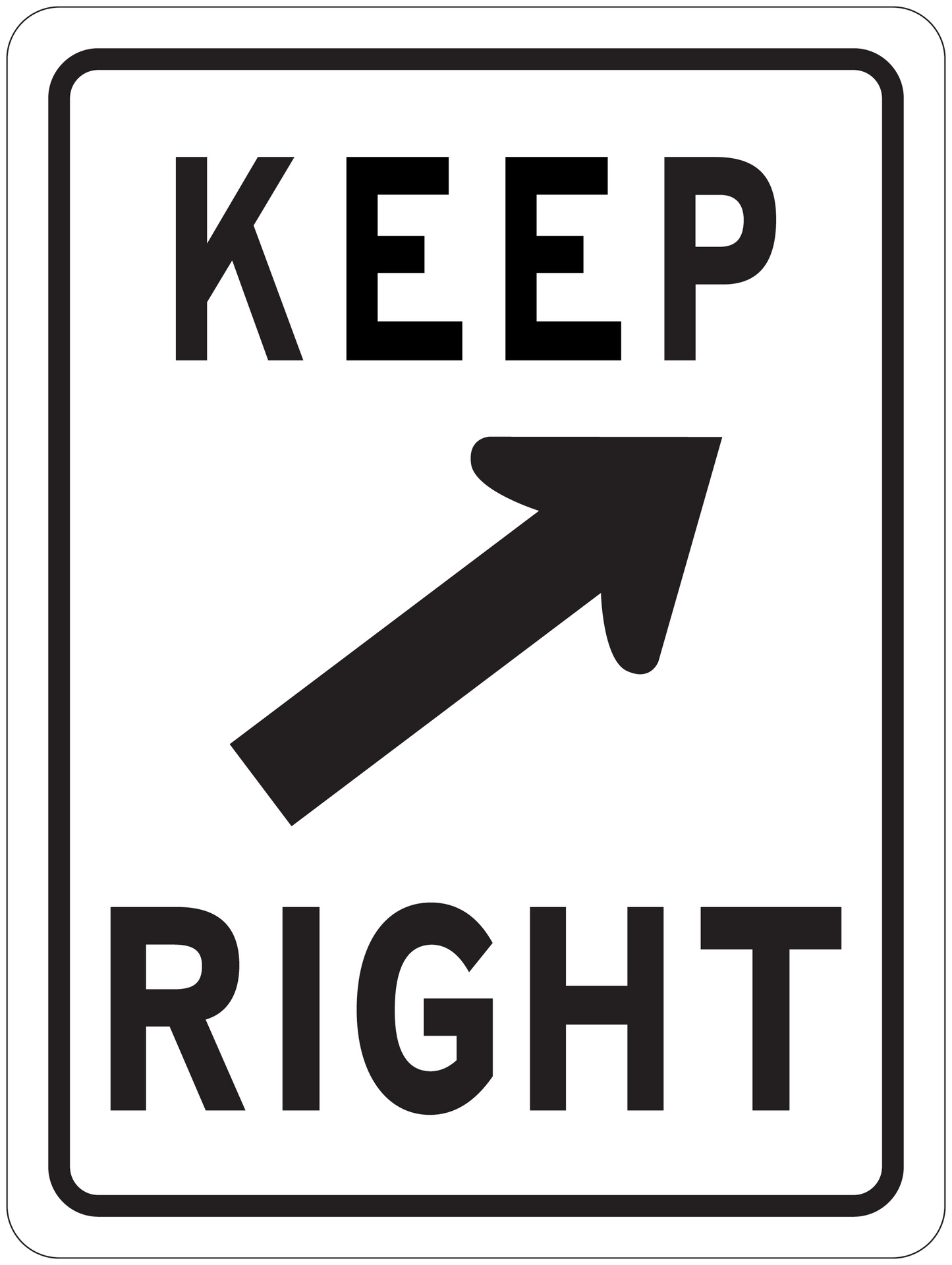 Road sign sticker with "KEEP RIGHT" text and right arrow