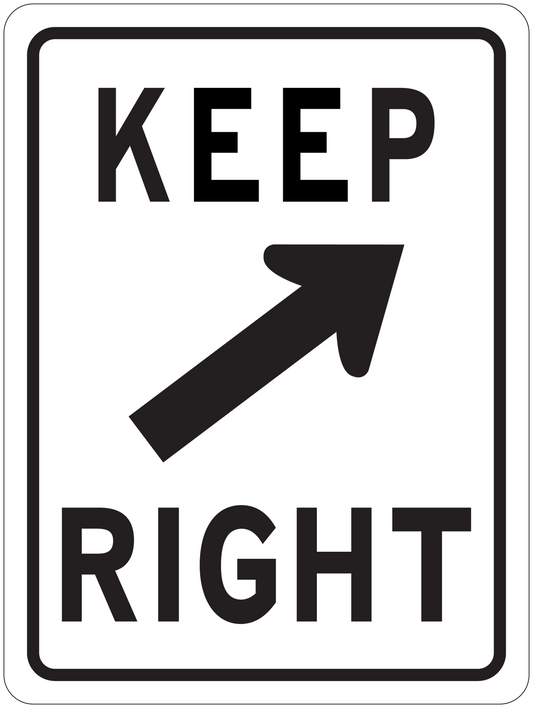 Road sign sticker with "KEEP RIGHT" text and right arrow