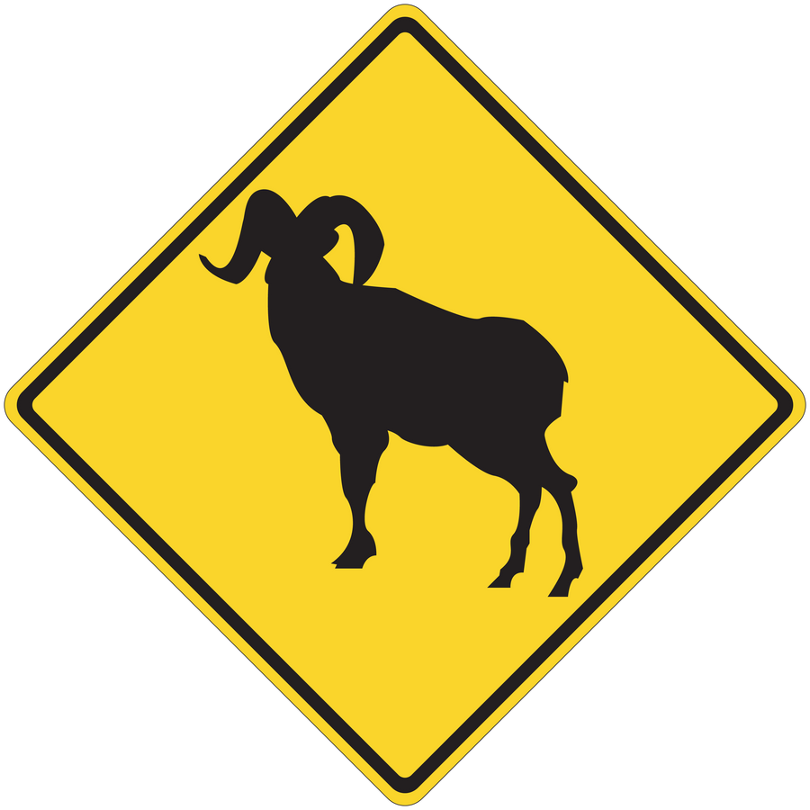 Yellow diamond road sign sticker with black bull silhouette