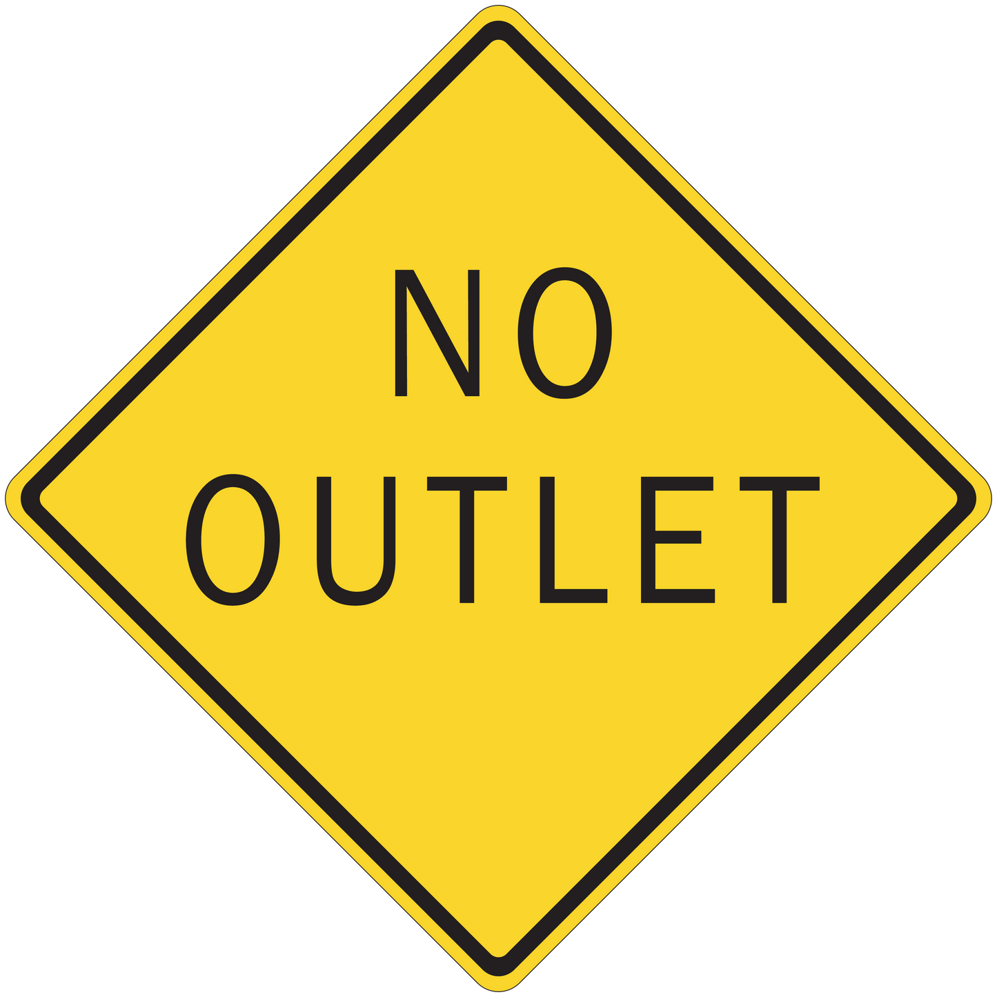 Yellow diamond road sign sticker with 'NO OUTLET' text