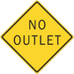 Yellow diamond road sign sticker with 'NO OUTLET' text