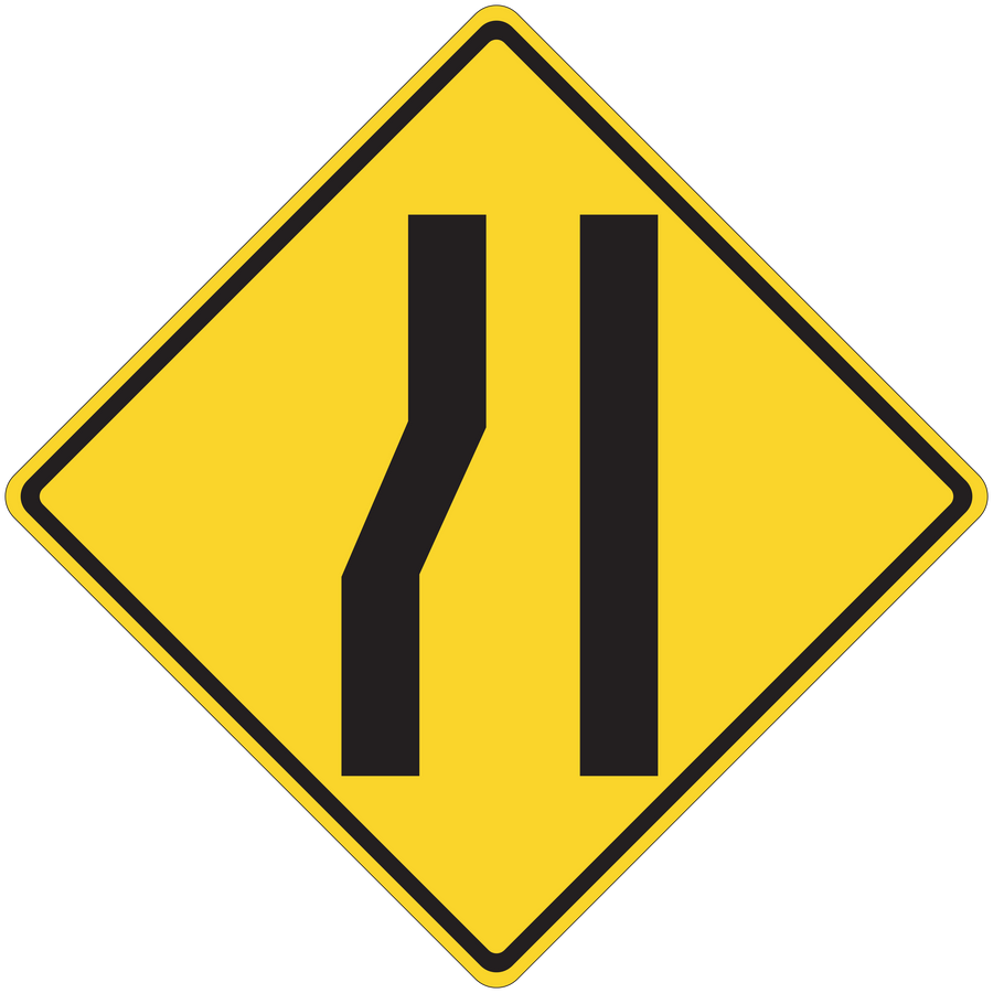 Yellow road sign sticker with black divider stripes, diamond shape