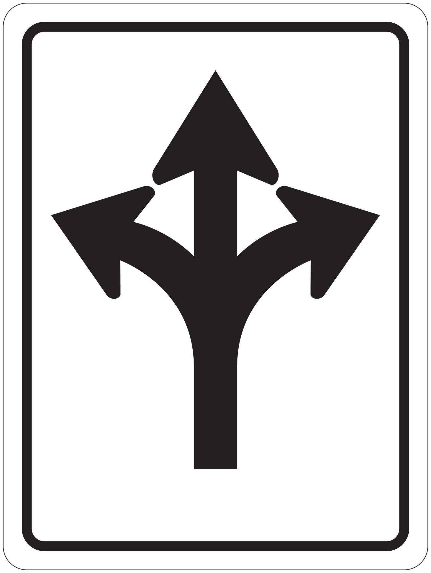 Road sign sticker with three-way arrows pointing up, left, and right