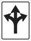 Road sign sticker with three-way arrows pointing up, left, and right