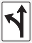 Directional road sign sticker with black up and left arrows on white background