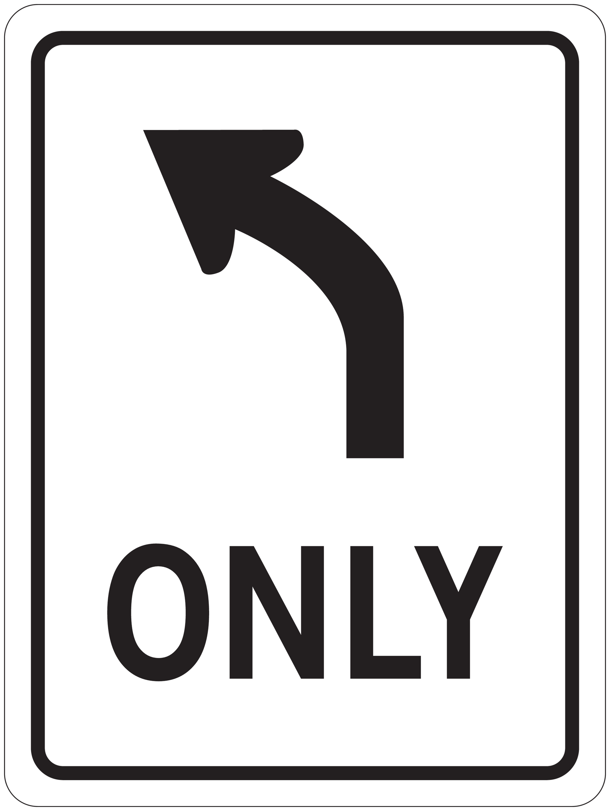 Road sign sticker with right-turn arrow and the word "ONLY"