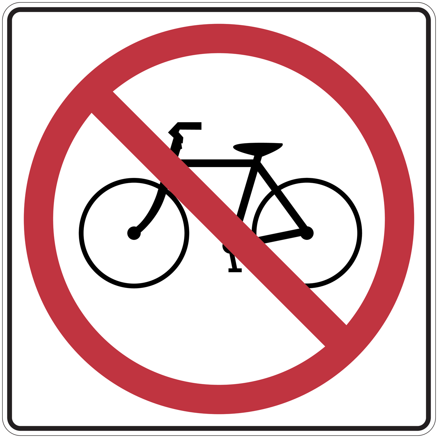 Road sign sticker showing a bicycle with a red prohibition slash symbol