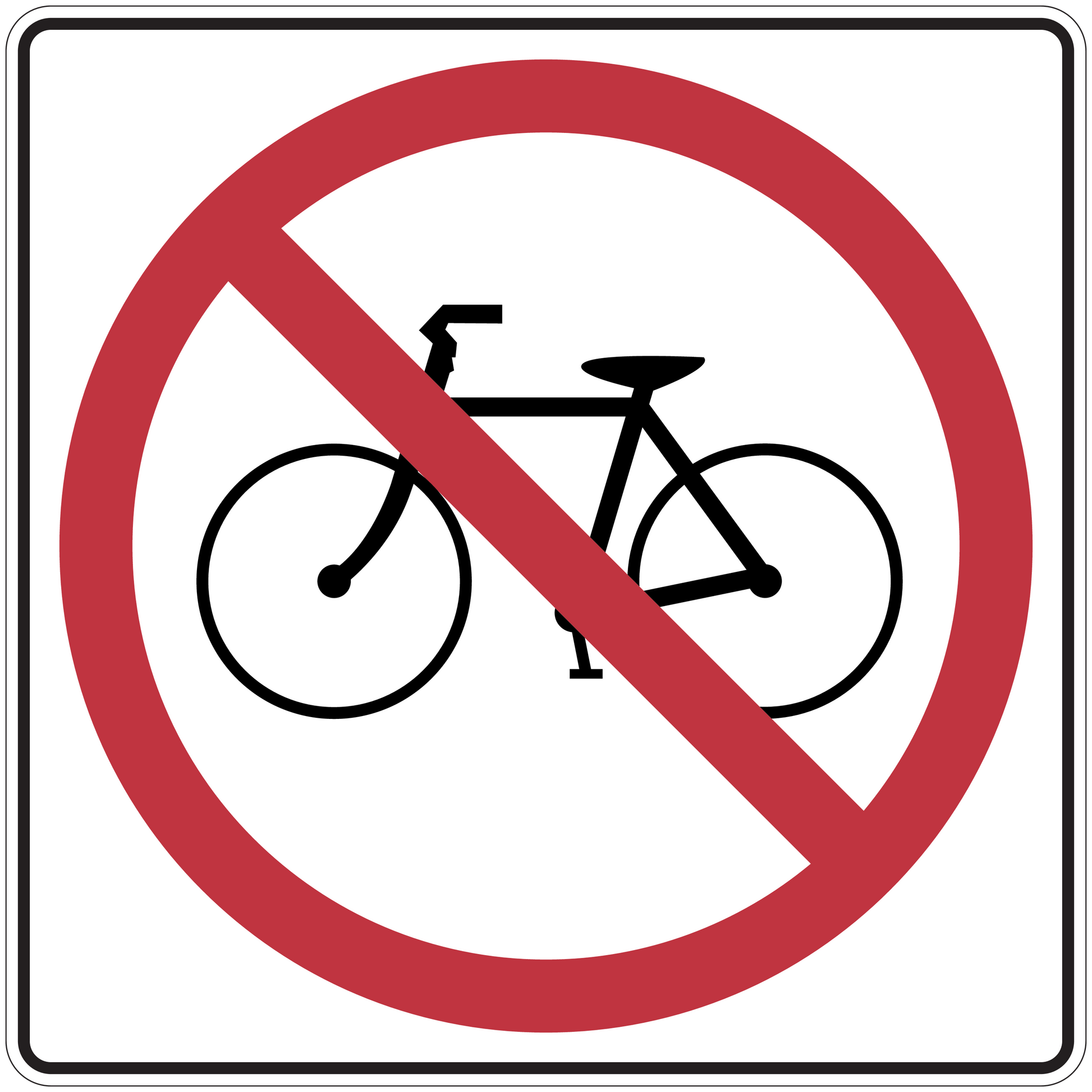 Road sign sticker showing a bicycle with a red prohibition slash symbol