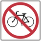 Road sign sticker showing a bicycle with a red prohibition slash symbol