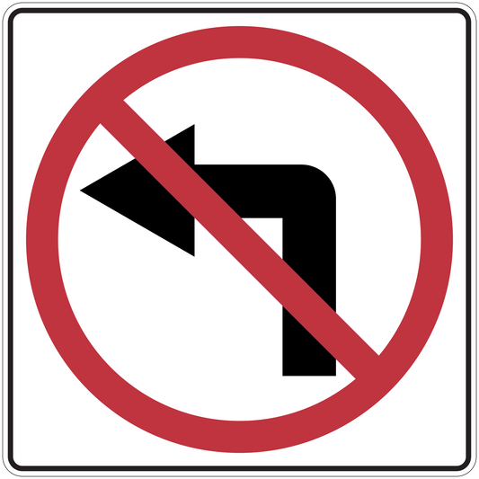 Prohibition road sign sticker with black left arrow and red no symbol