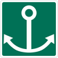 Green sticker with white anchor and arrow-like ends