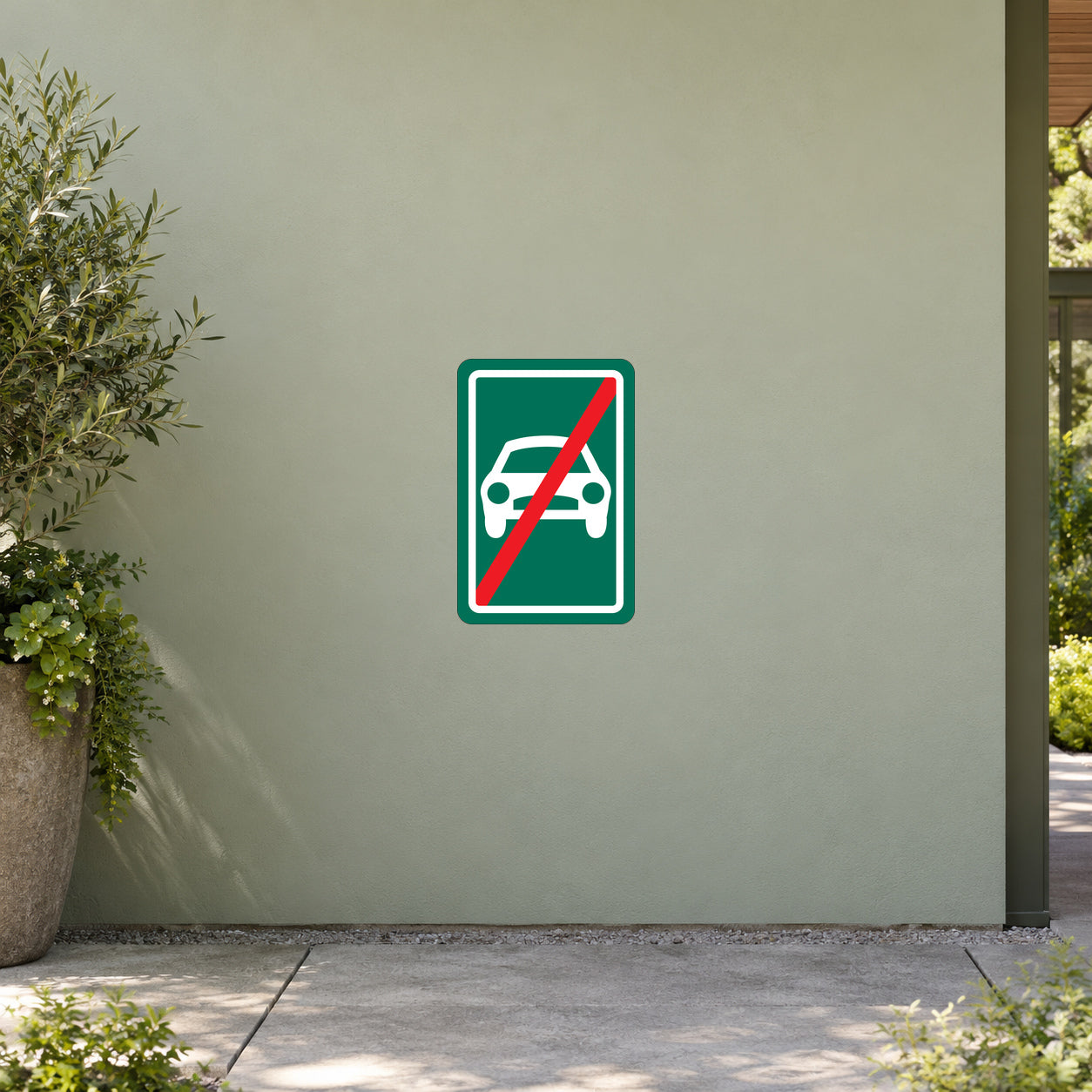 Green road sign sticker with red slash over phone icon