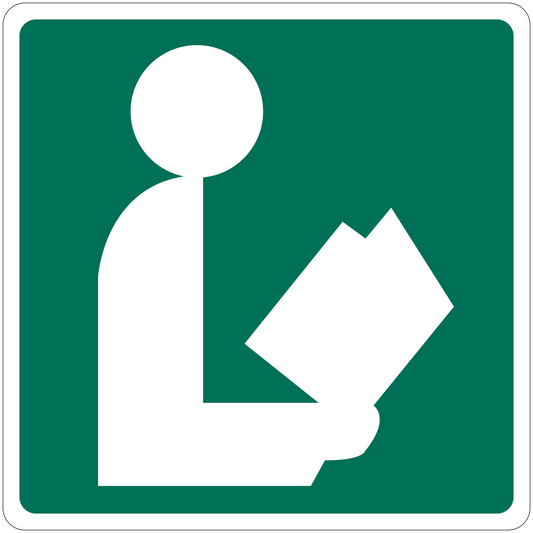 Square road sign sticker with white directional arrow icon on green background