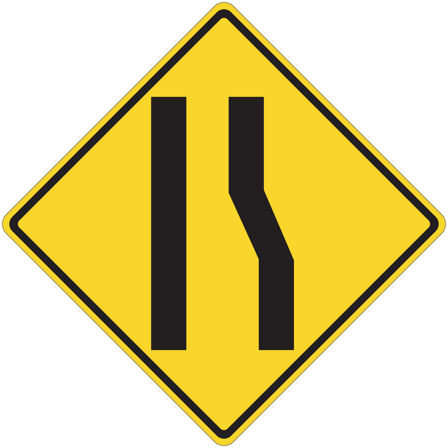 Road sign sticker with yellow diamond warning and two vertical black bars
