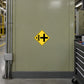 Yellow diamond road sign sticker with cross and vertical bar icon