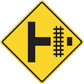 Yellow diamond road sign sticker with black arrow cross and rail track bars