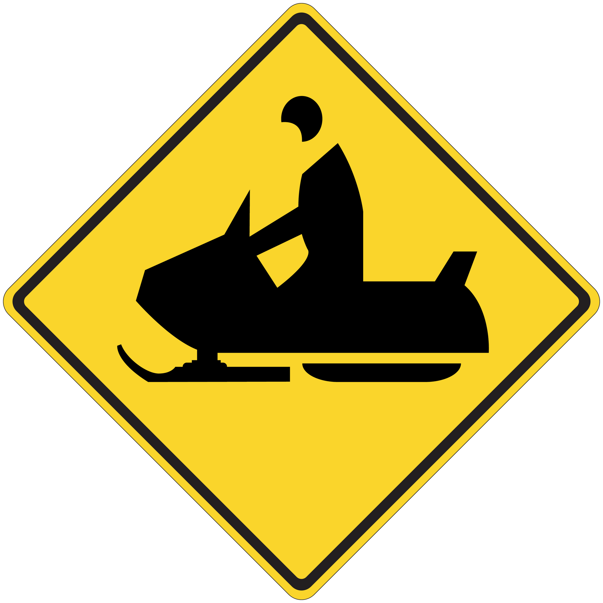 Traffic sign sticker, yellow road workers work ahead warning symbol on dark border