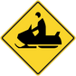 Traffic sign sticker, yellow road workers work ahead warning symbol on dark border