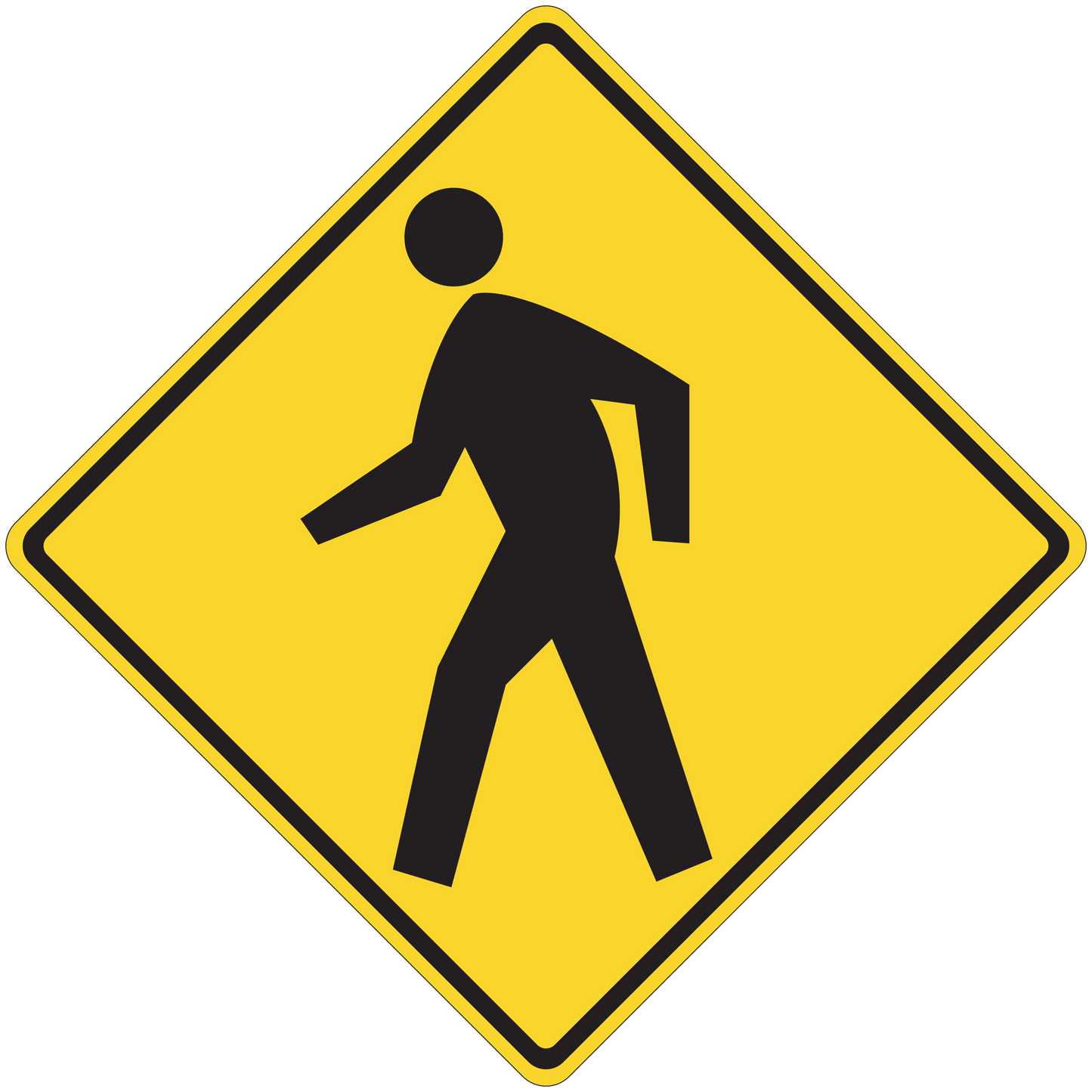 Road sign sticker: yellow diamond with black walking figure