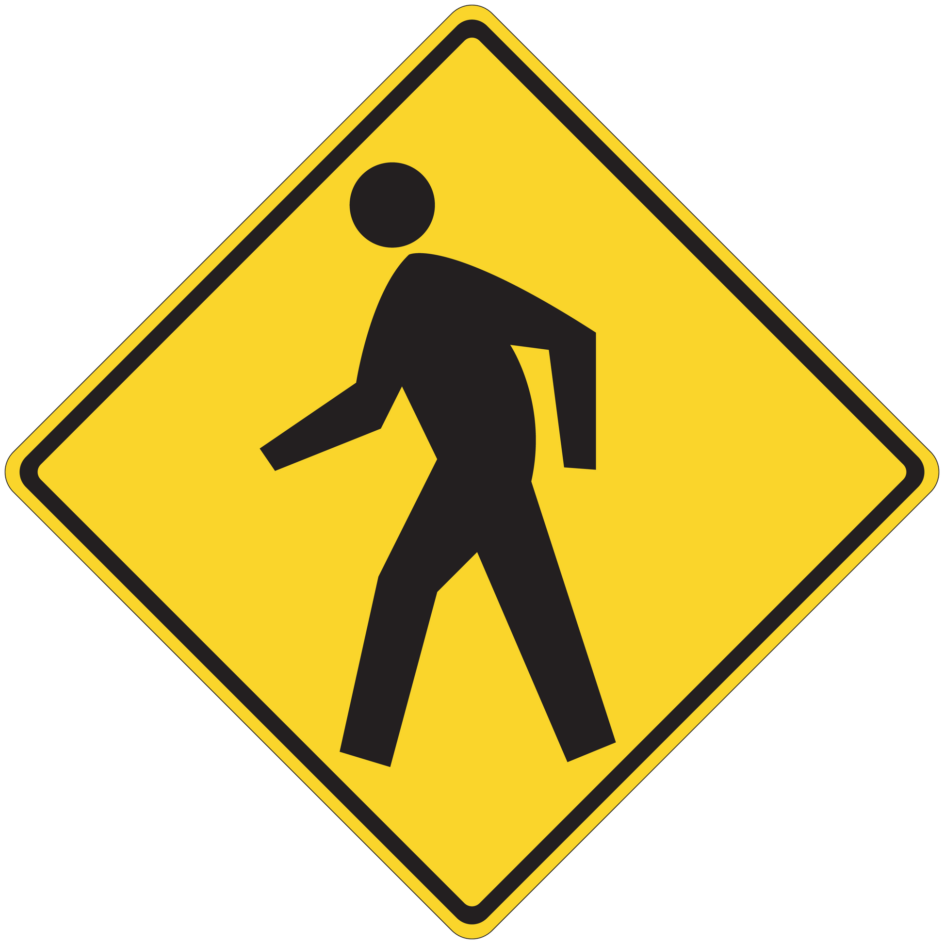 Road sign sticker: yellow diamond with black walking figure