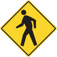 Road sign sticker: yellow diamond with black walking figure