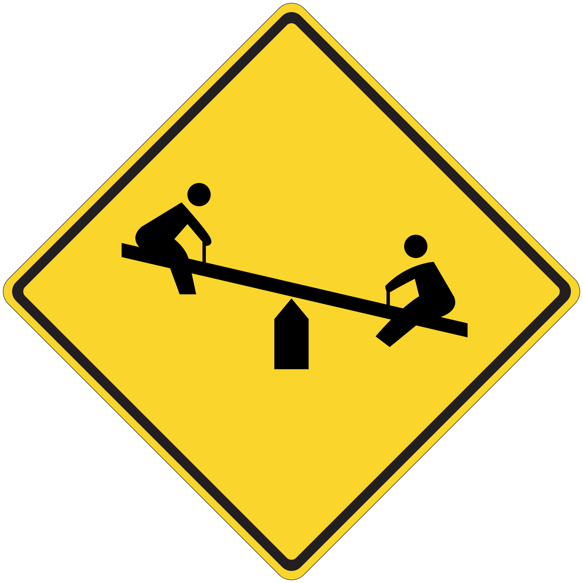 Road sign sticker, yellow diamond with black construction workers icon