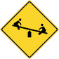 Road sign sticker, yellow diamond with black construction workers icon