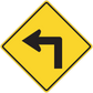 Yellow road sign sticker with left arrow and black border