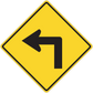 Yellow road sign sticker with black left and down arrow symbols in a diamond