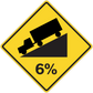 Yellow road sign sticker with black roadworks icon and 6% text