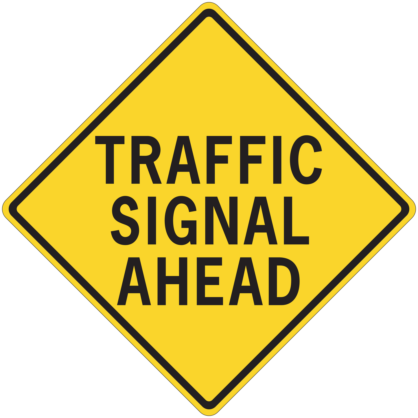 Yellow diamond road sign sticker: TRAFFIC SIGNAL AHEAD, black border text