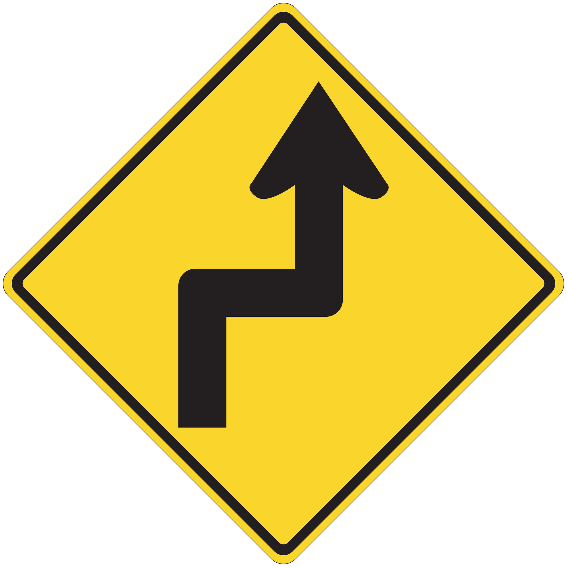 Road sign sticker: yellow diamond with black upward arrow