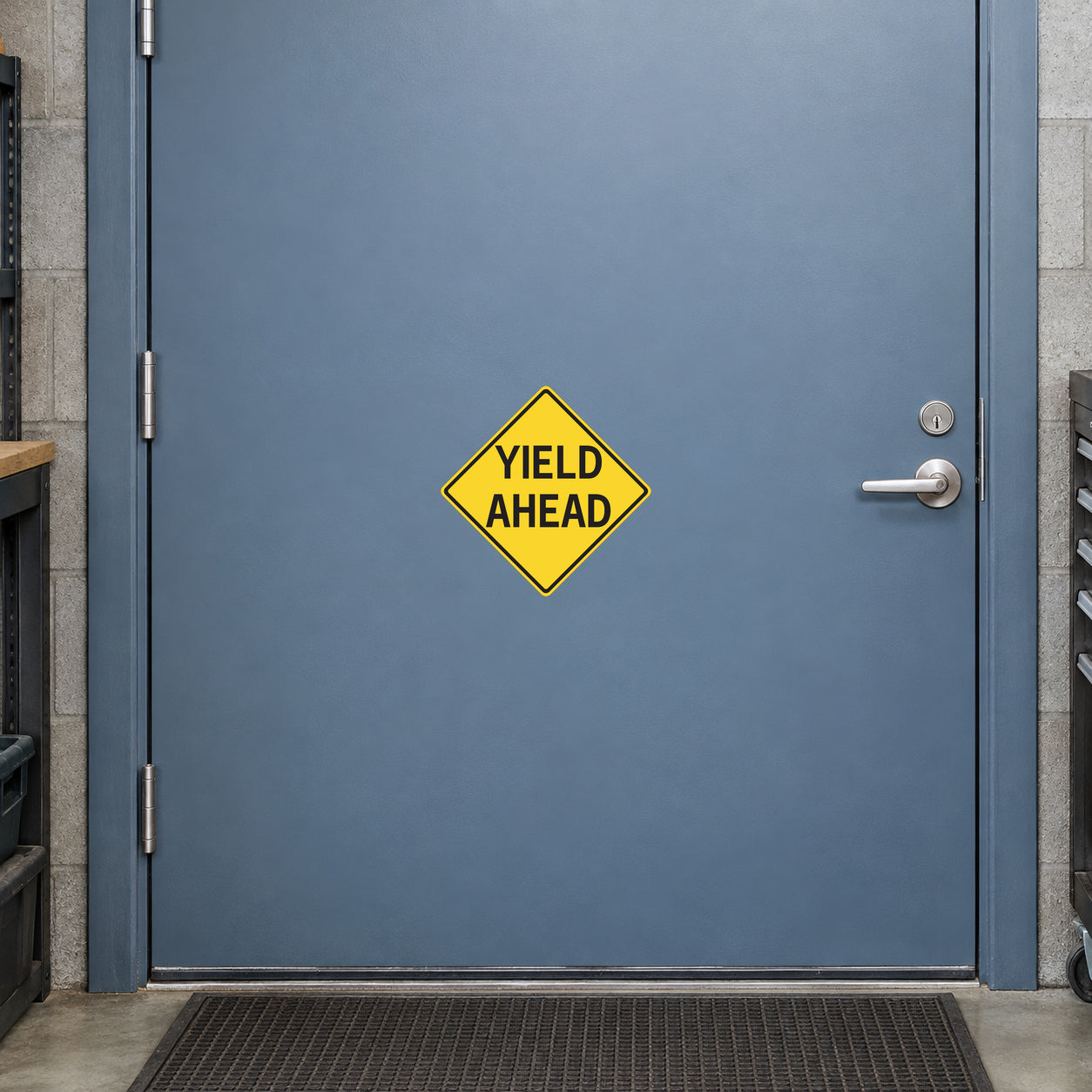 Yellow Yield Ahead road sign sticker, diamond shape with black lettering