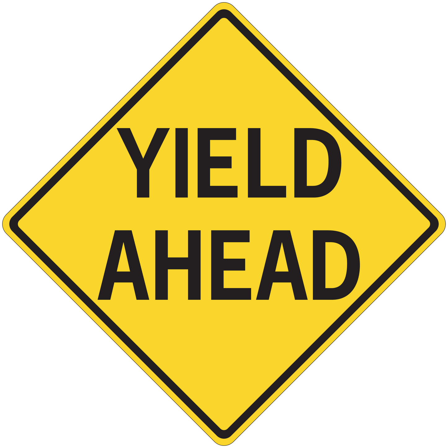 Yellow road sign sticker reading "YIELD AHEAD" with black border