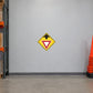 Road sign sticker: yellow diamond with red down arrow