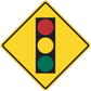 Traffic light road sign sticker with yellow diamond border and red, yellow, green circles