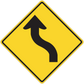 Road sign sticker with yellow diamond and black curved arrow pointing up