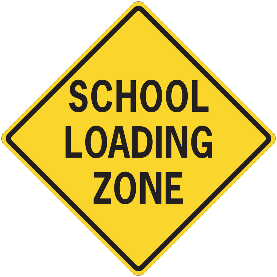 School Loading Zone road sign sticker, yellow diamond with black text