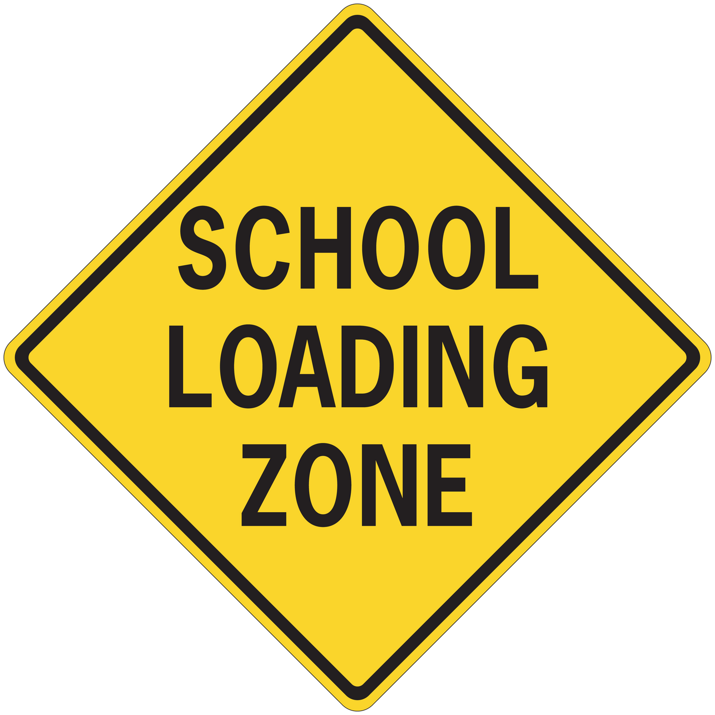 School Loading Zone road sign sticker, yellow diamond with black text