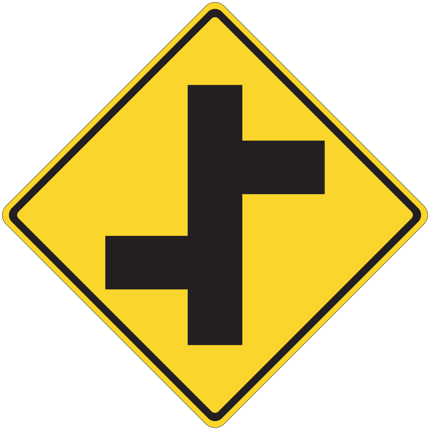 Yellow diamond road sign sticker with black arrow cross symbol