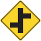Yellow diamond road sign sticker with black arrow cross symbol