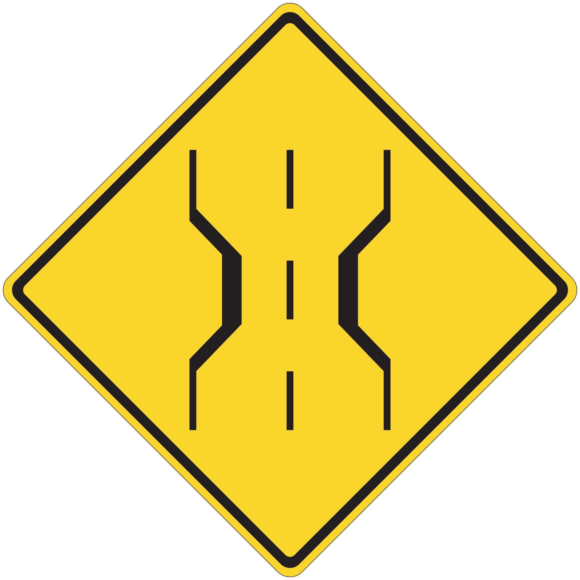 Yellow diamond road sign sticker with black hazard symbol