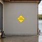 Road flooded warning sign sticker, yellow diamond with black border and text