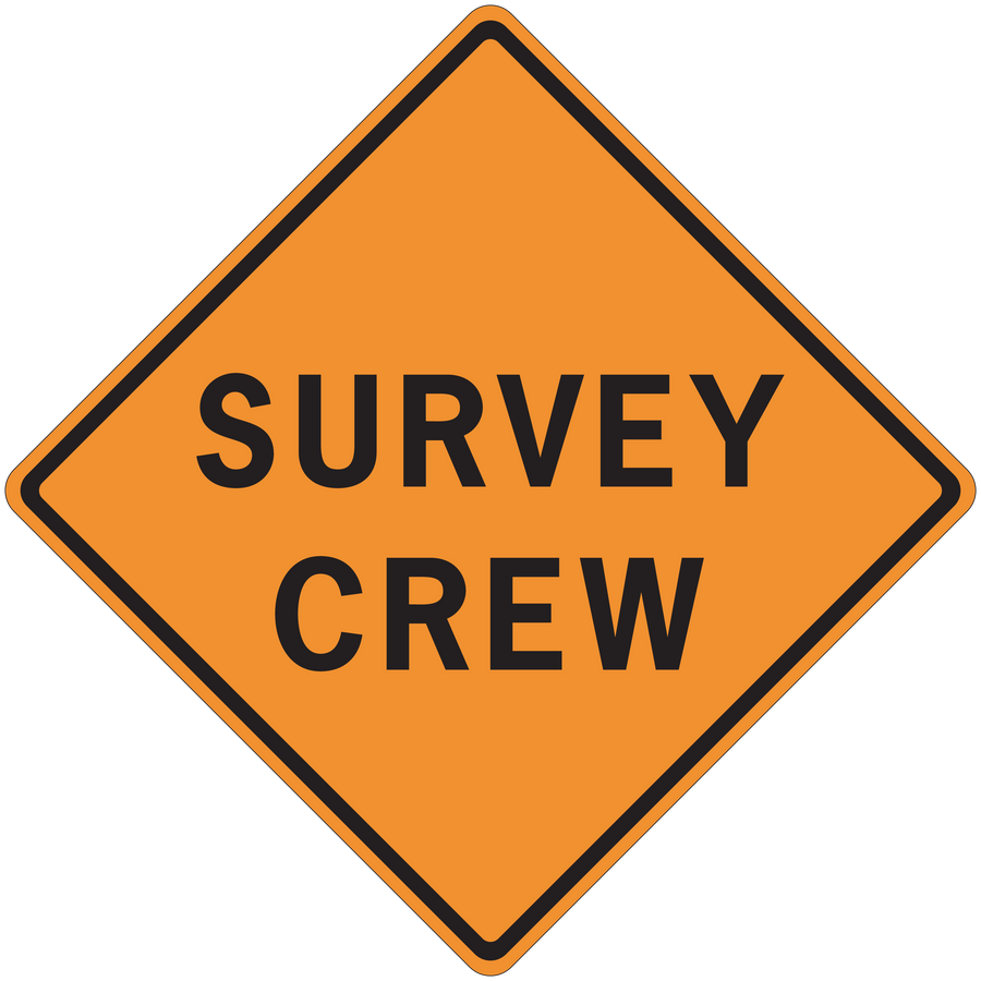 Orange diamond road sign sticker with black border and 'SURVEY CREW' text