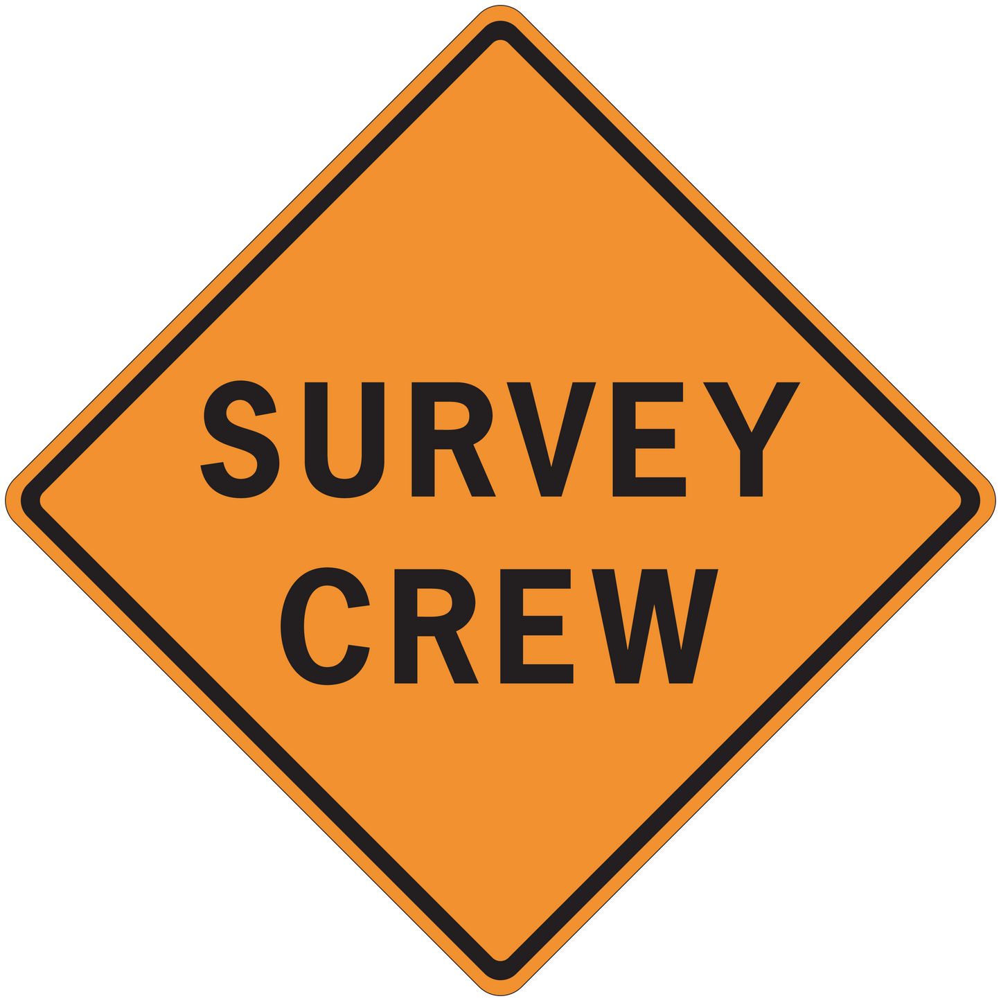 Orange diamond road sign sticker with black border and 'SURVEY CREW' text