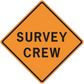 Orange diamond road sign sticker with black border and 'SURVEY CREW' text
