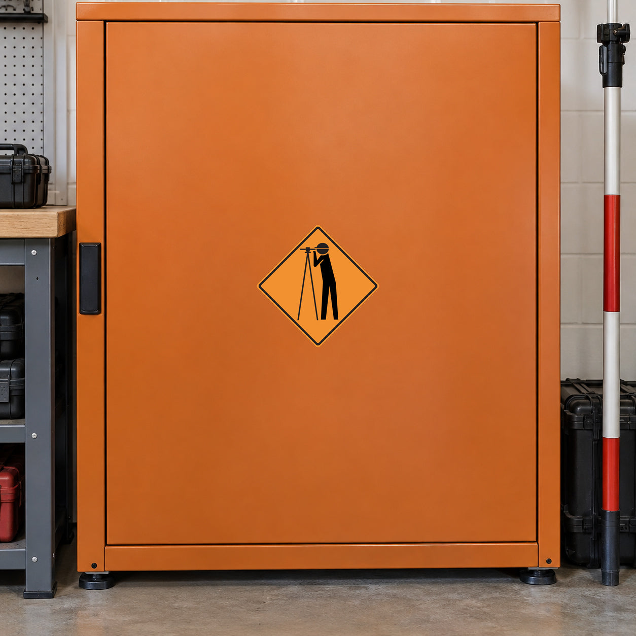 Traffic road work sign sticker with diamond warning symbol and worker figure