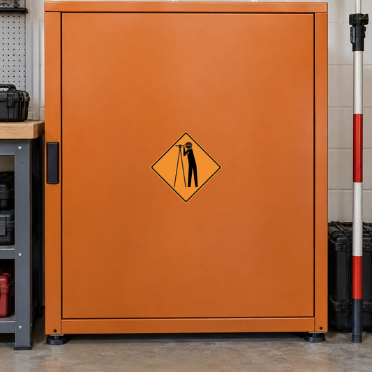 Traffic road work sign sticker with diamond warning symbol and worker figure