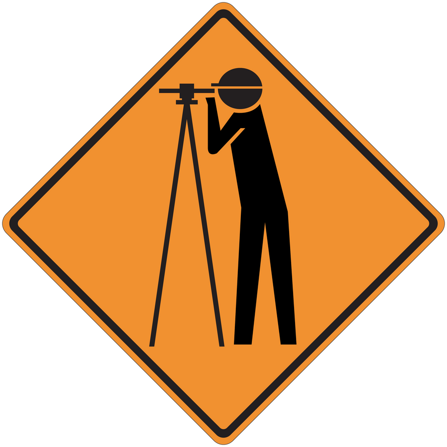Road sign sticker: orange diamond with black roadworks worker and equipment
