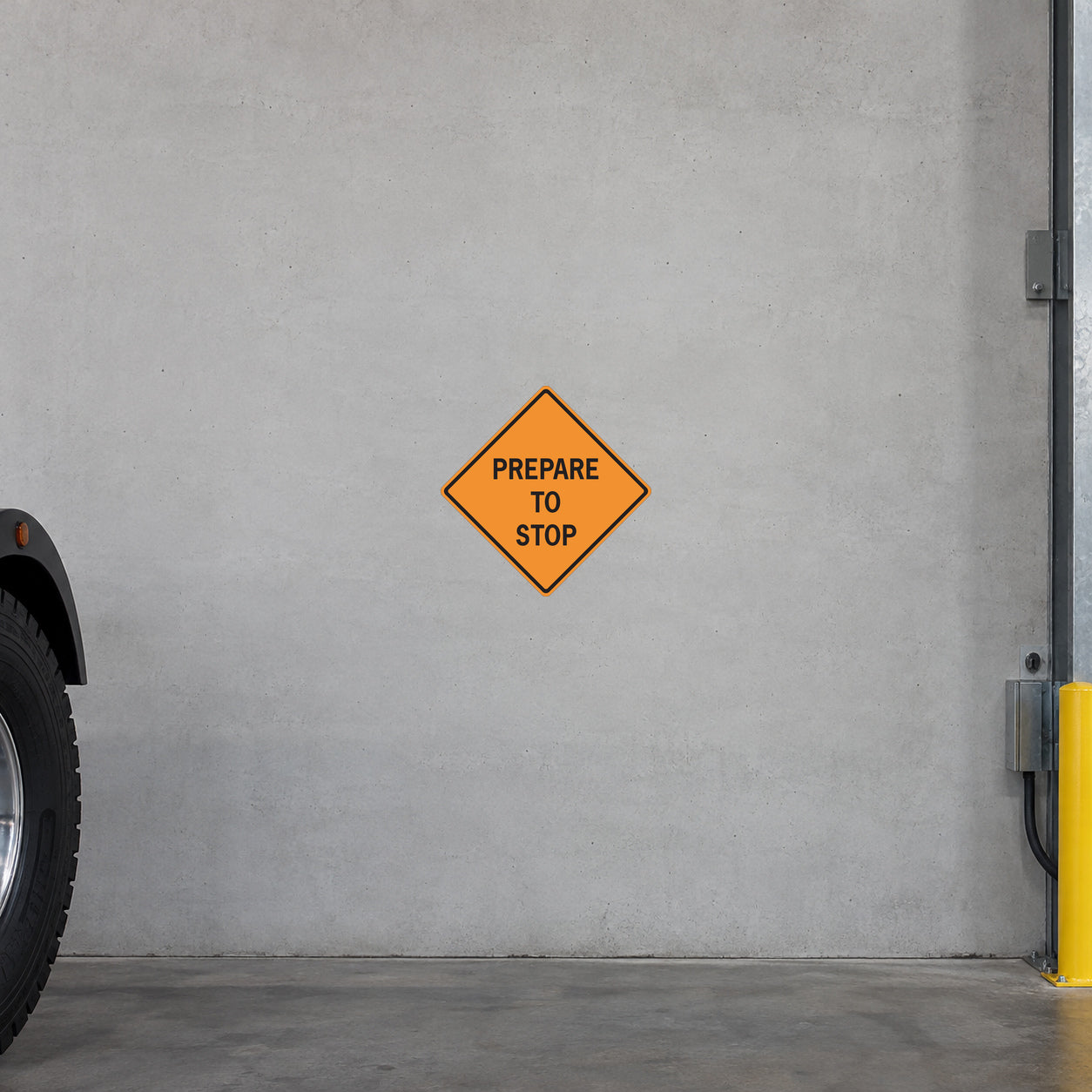 Orange diamond road sign sticker with PREPARE TO STOP text